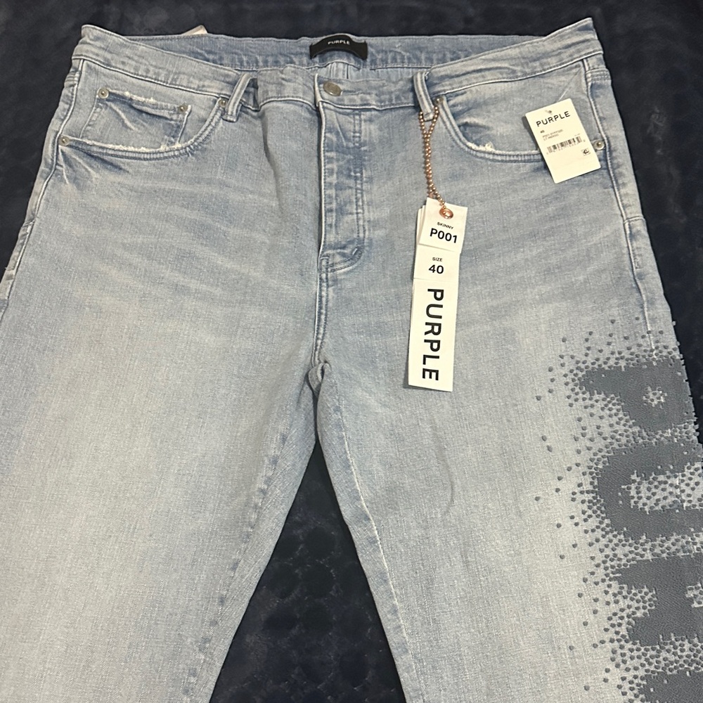 Purple Men's Straight Jeans - Light Blue w/imprint on leg